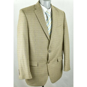 42L Chaps Ralph Lauren Polyester Houndstooth Sport Coat Blazer Jacket Beige Tan